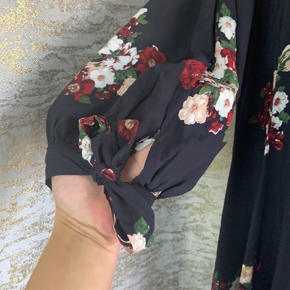 Zara Black Floral Tunic Tie Sleeves Shift Mini Dress Size M - Picture 4 of 11